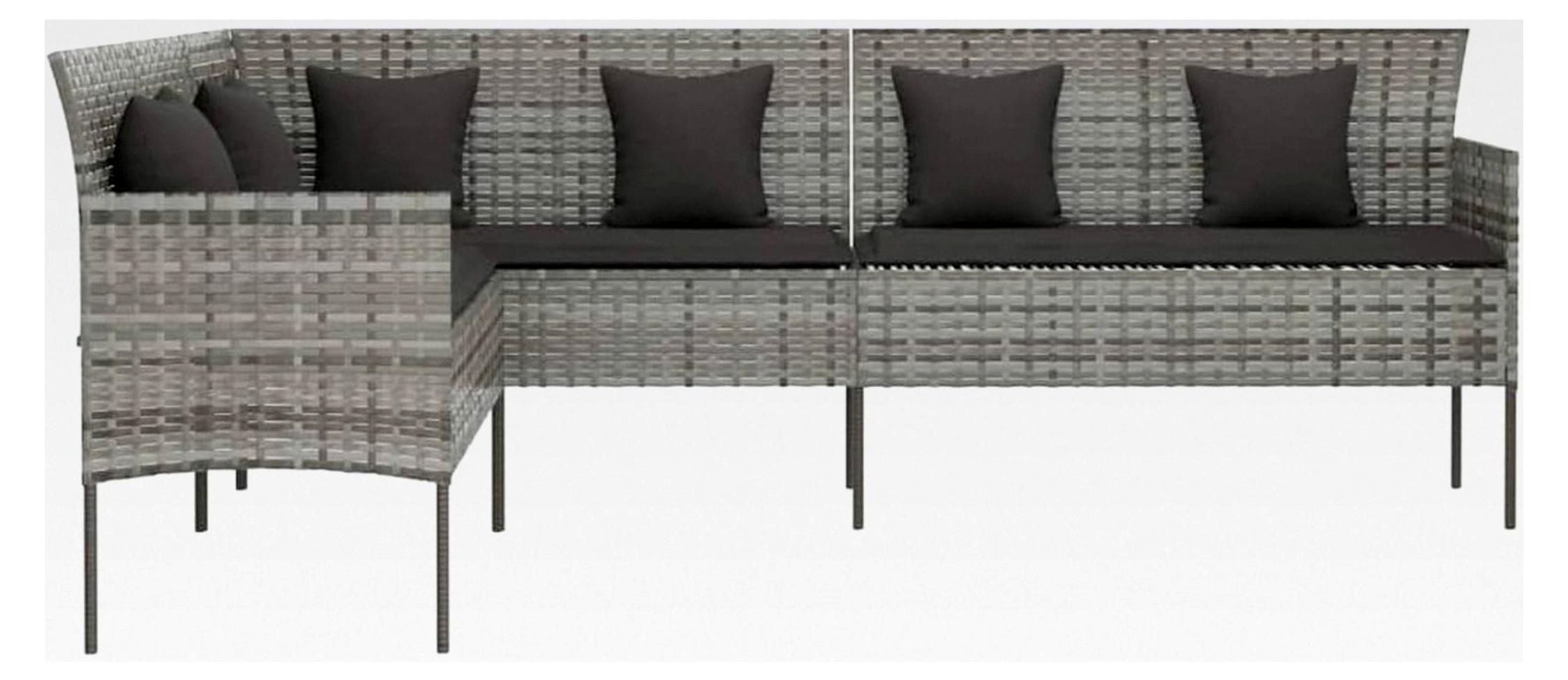 L-förmiges Gartensofa mit Kissen, Lounge Gartenmöbel, Gartenlounge, Loungemöbel, Balkon Lounge, Sitzecke Balkon, Sitzlounge Garten, Grau Poly Rattan