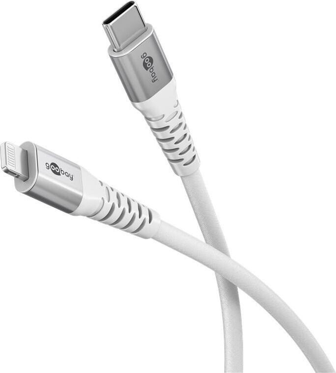 Goobay 74521 Lightning na USB-C™ Supermäkký textilný kábel s kovovými zástrčkami, 3 m, 3 m, biely - elegantný a mimoriadne robustný nabíjací a synchronizačný kábel s certifikátom MFi pre Appl
