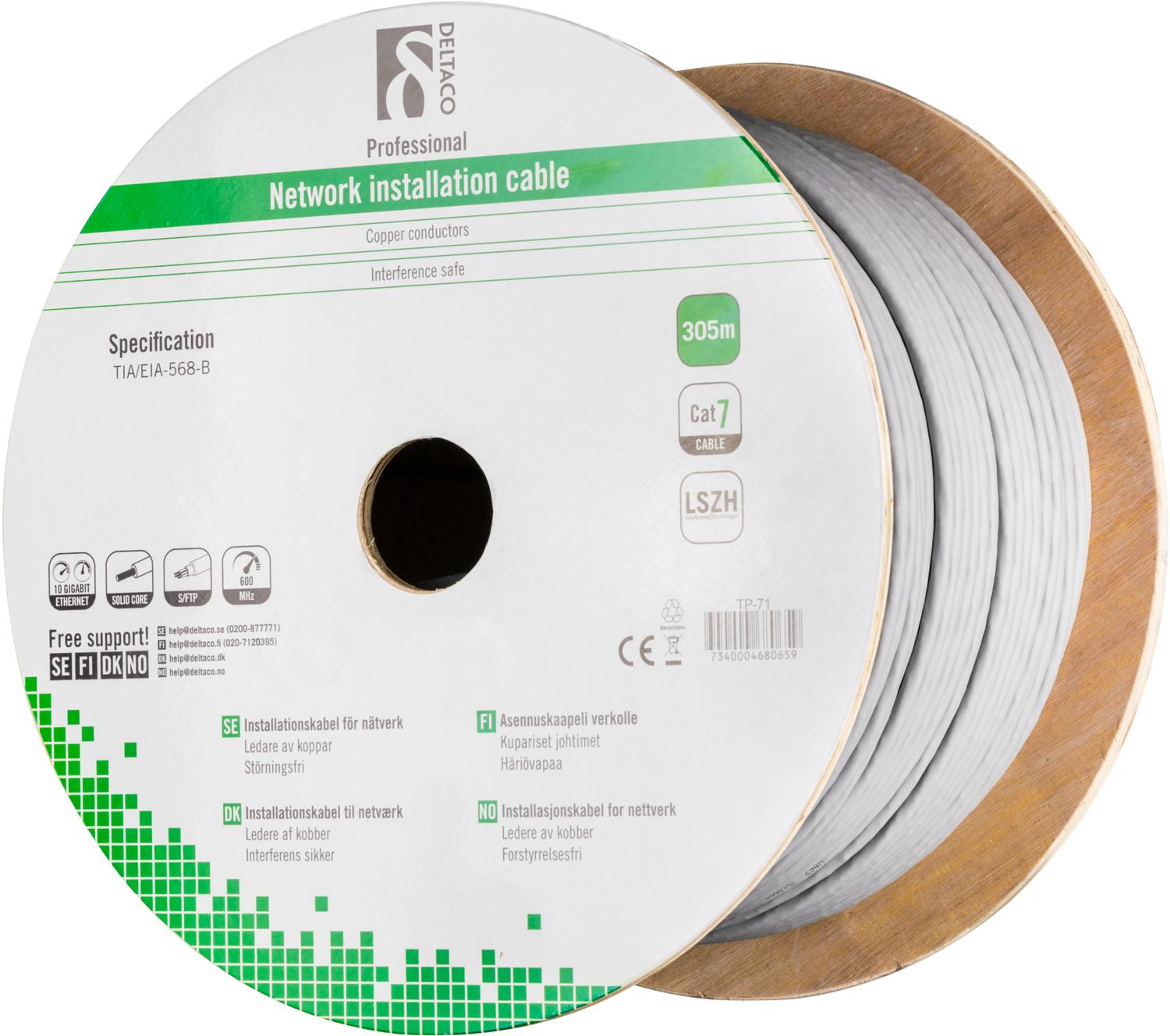 Deltaco TP-71, 305 m, Cat7, S/FTP (S-STP), Grau