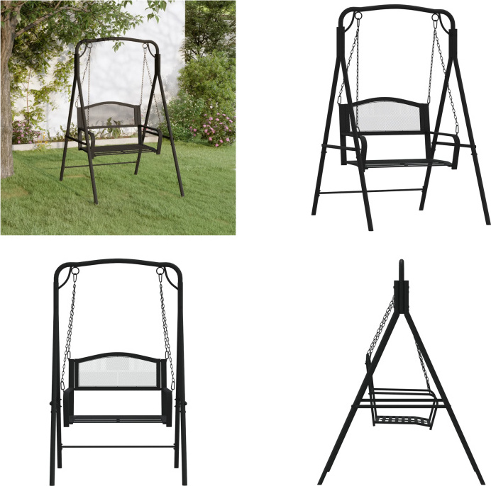 vidaXL Hollywoodschaukel 124 cm Schwarz Stahl - Hollywoodschaukel - Hollywoodschaukeln - Schaukelbank - Bank