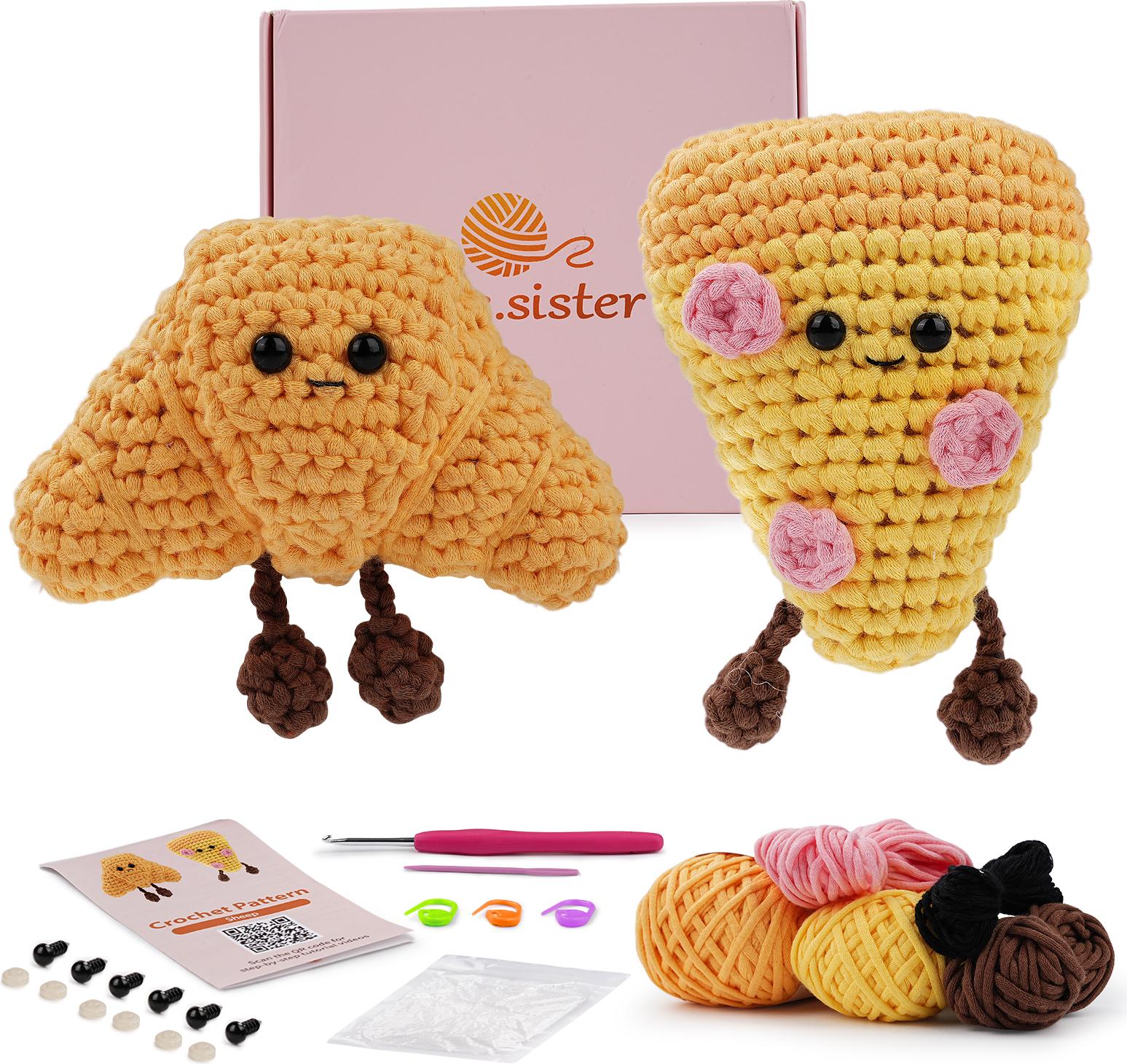 TWO TREES Häkelset für Anfänger – Komplettes Amigurumi Starter Set mit Video-Tutorials für Pizza und Croissant