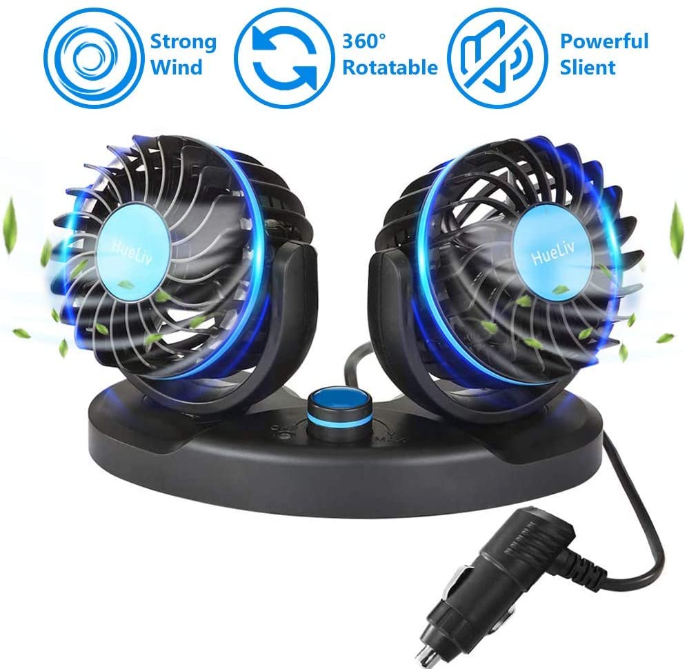 12V VOLT VENTILATOR LÜFTER KLEMMBAR KFZ AUTO DOPPELLÜFTER ZIGARETTENANZÜNDER DHL 