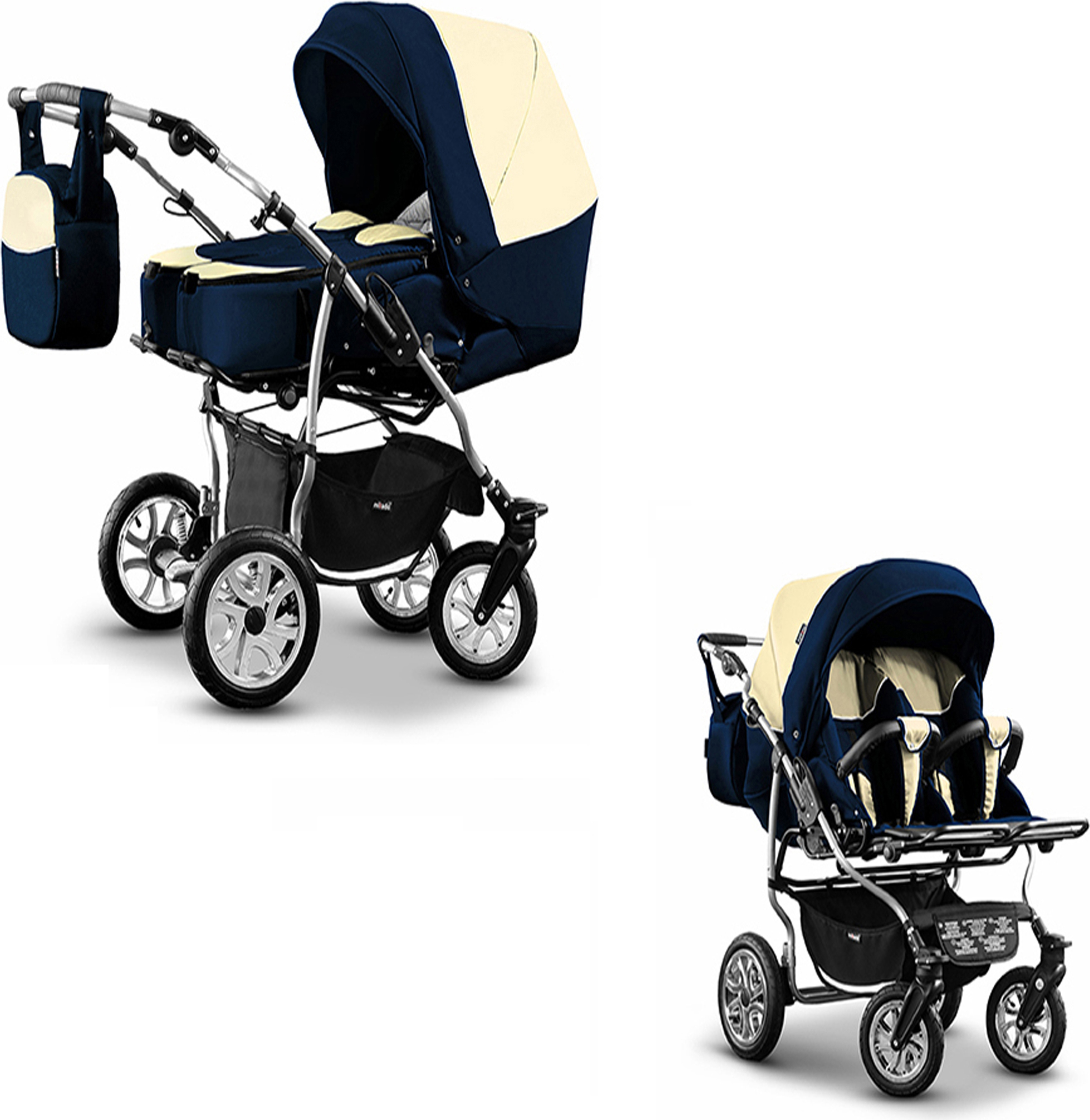 Zwillingskinderwagen 2 in 1 City Twin inkl. Sportsitze - 15 Teile - in 19 Farben