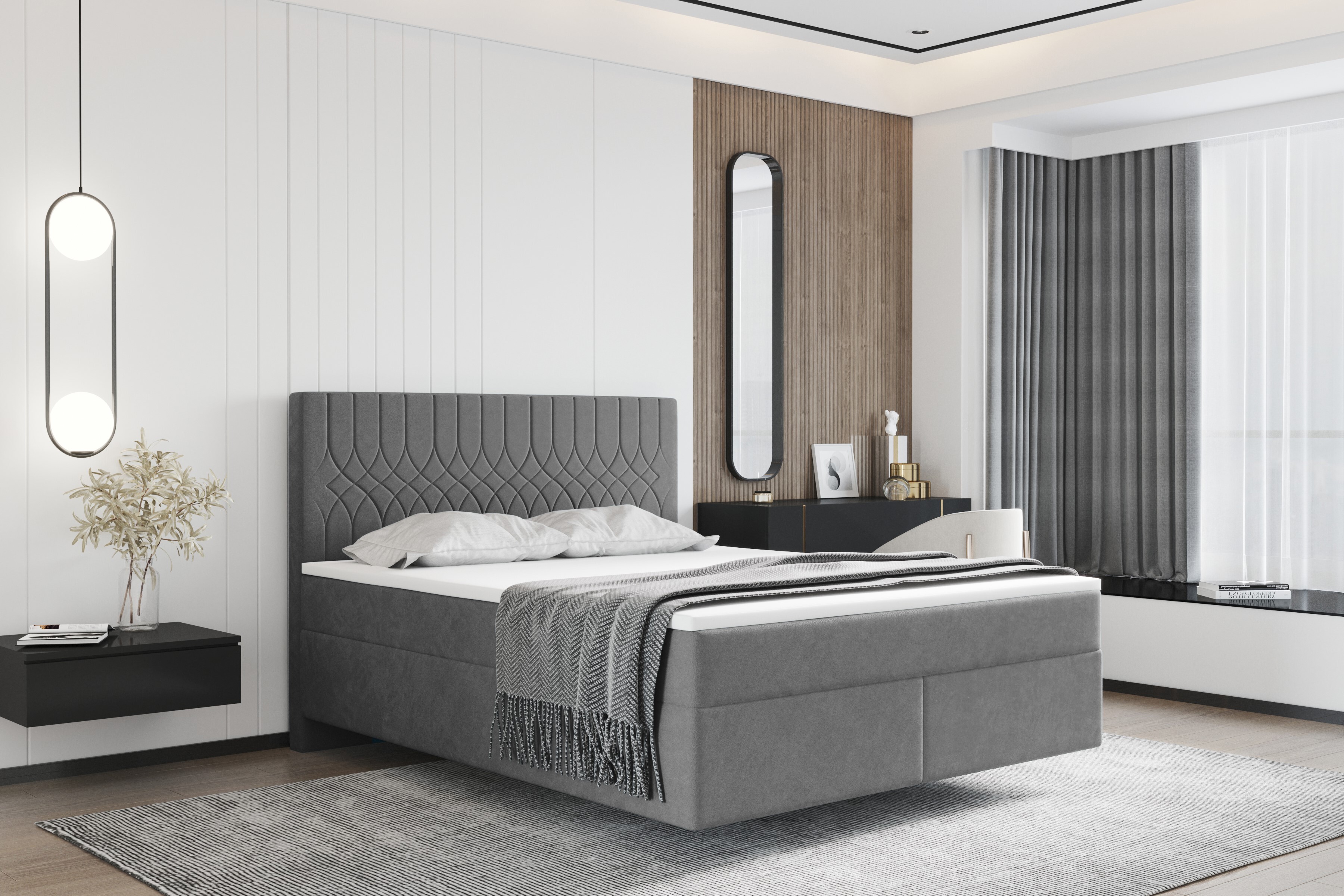 Skriňová posteľ Kaiser Möbel s dvoma matracmi a topperom SEVI IV látka Opera Grey 180 cm x 200 cm