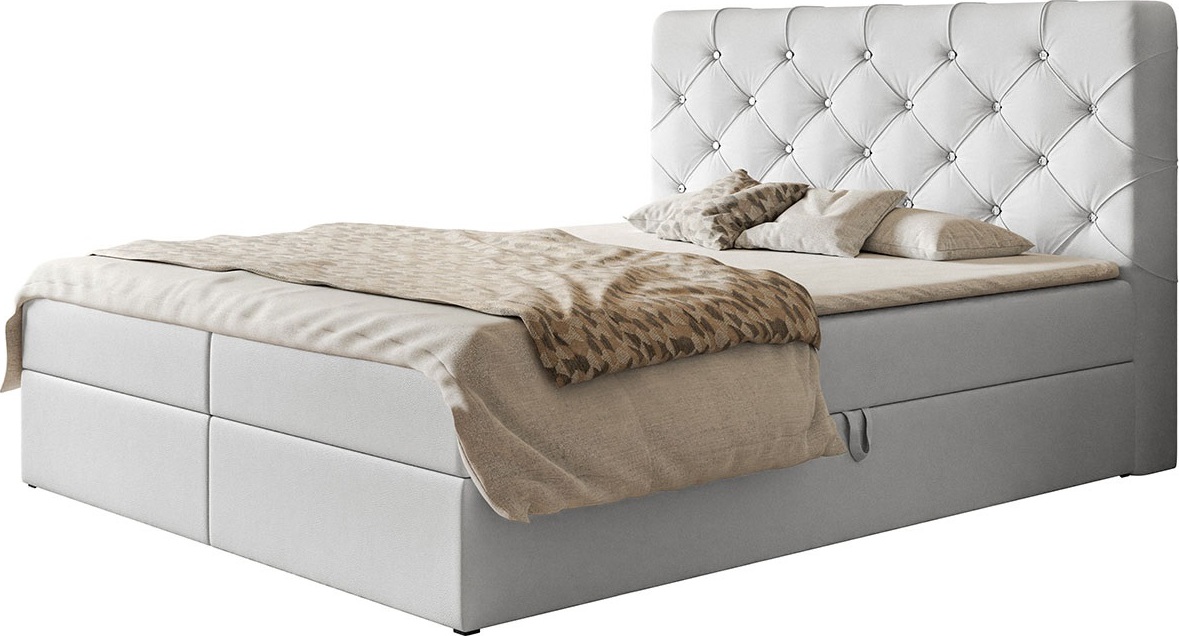 Posteľ BOSTON s 2 zásuvkami, čalúnená posteľ, rozmery: 160x200, farba: biela, Imitácia kože, manželská posteľ s matracom Bonell