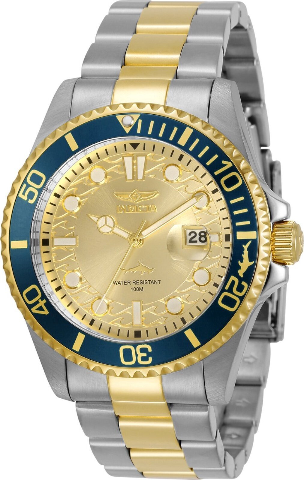 Invicta Pro Diver 30022 Pánske Hodinky - Quartz Pohyb - Nerezová Oceľ so Zlatým Ciferníkom - 43 mm