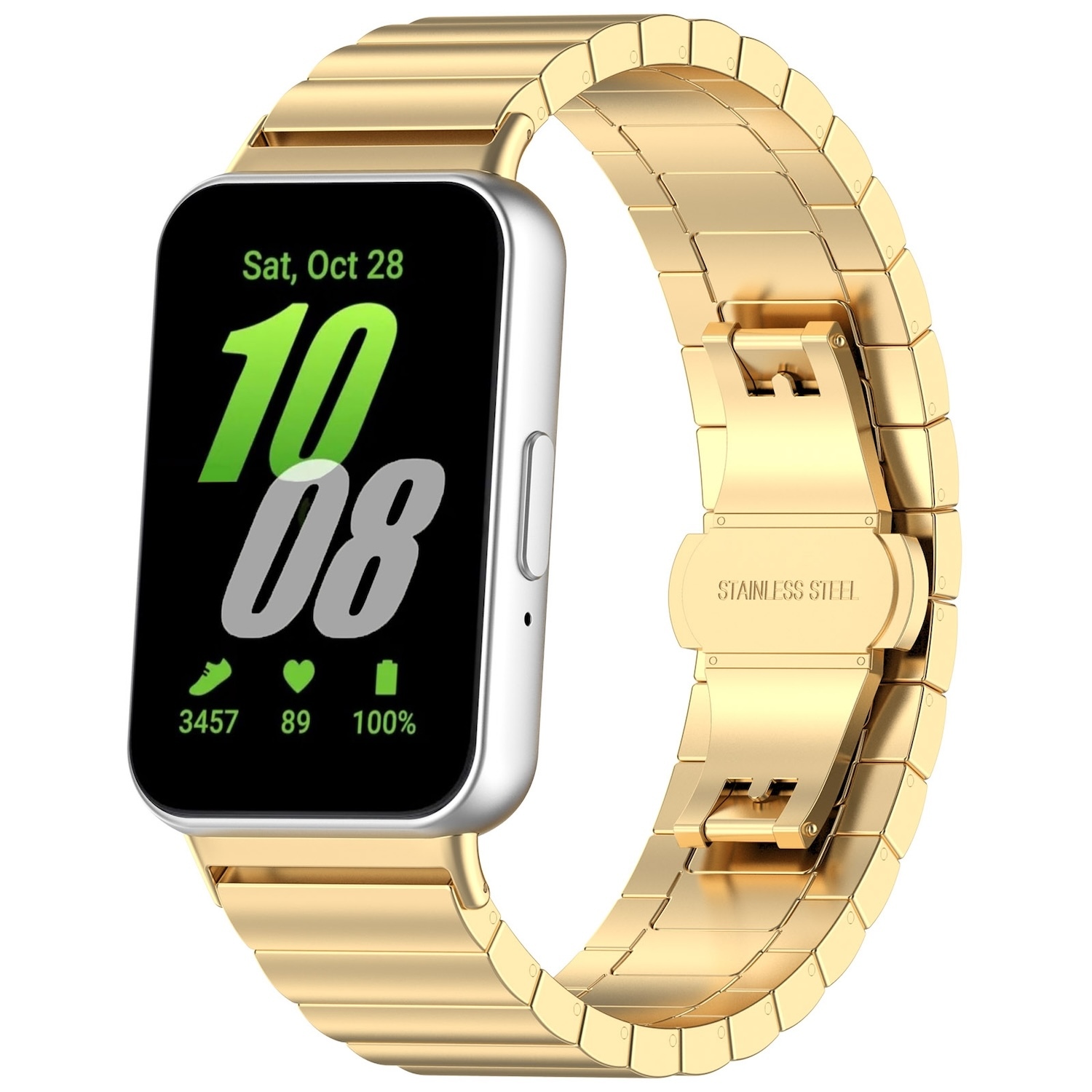 Pre Samsung Galaxy Fit 3 One Bead z nehrdzavejúcej ocele Kovový pás na ruku Gold