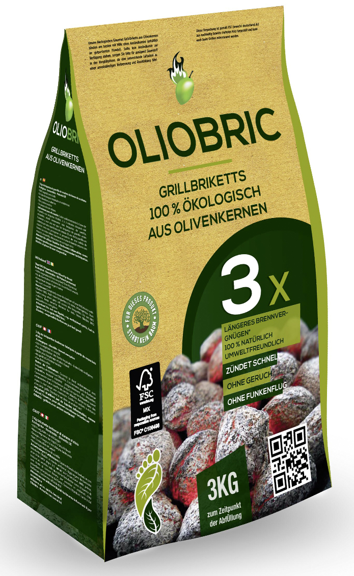 2x3kg OlioBric 6kg Oliventrester Grillbriketts geschmacksneutral nachhaltig 