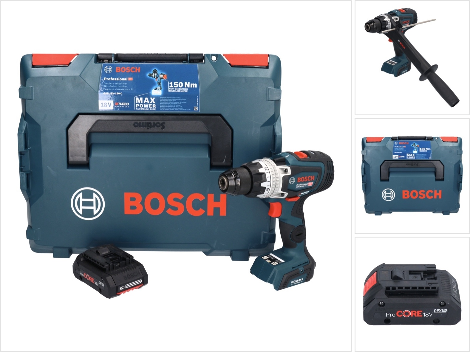 Bosch GSR 18V-150 C Profesionálna akumulátorová vŕtačka 18 V 150 Nm Biturbo Brushless + 1x akumulátor ProCORE 4,0 Ah + L-Boxx - bez nabíjačky