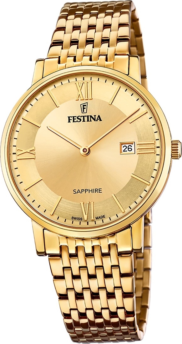 Festina pánske hodinky z ušľachtilej ocele zlaté Festina Swiss Made náramkové hodinky D2UF20020/2