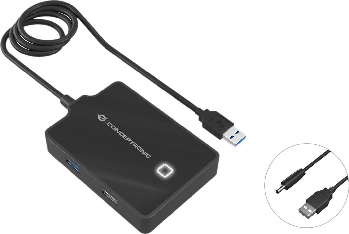 Conceptronic HUBBIES 4-Port-USB 3.0/2.0-Hub, 90cm kábel