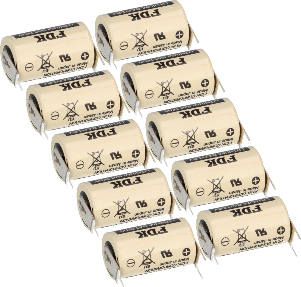 10x FDK Lithium 3V Batterie CR 14250SE-FT1 1/2AA - Zelle 2/1 pin ++/- Rastermaß: 7,5mm 2251