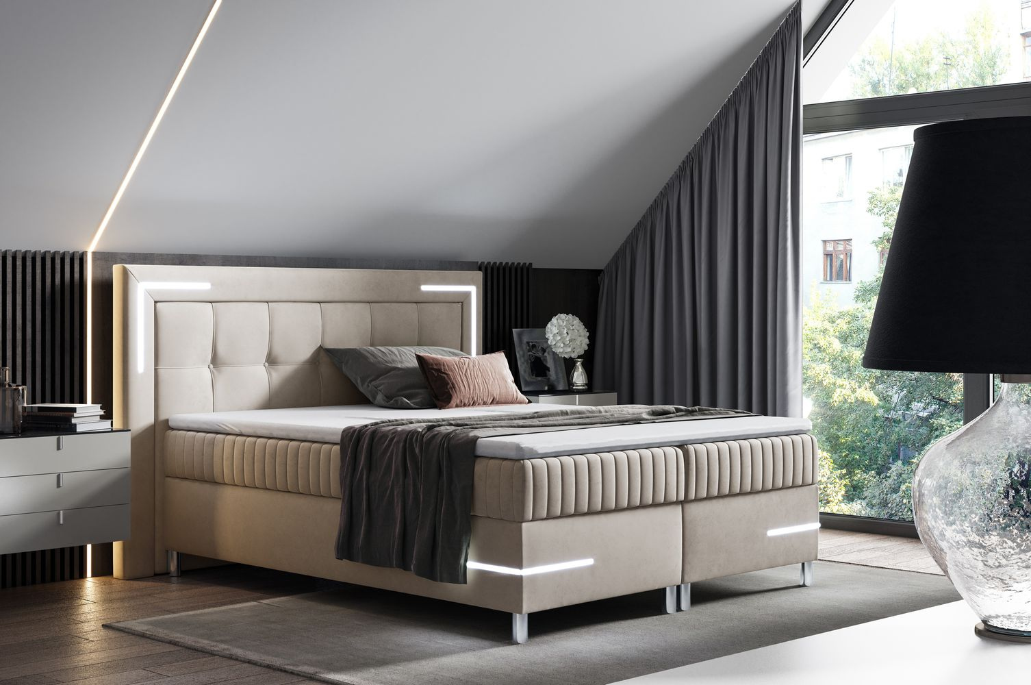 Manželská posteľ 180x200 RONA 1 - svetlo béžová + topper ZDARMA