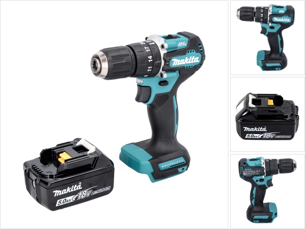 Akumulátorová príklepová vŕtačka Makita DHP 487 T1 18 V 40 Nm bez kefiek + 1x akumulátor 5,0 Ah - bez nabíjačky