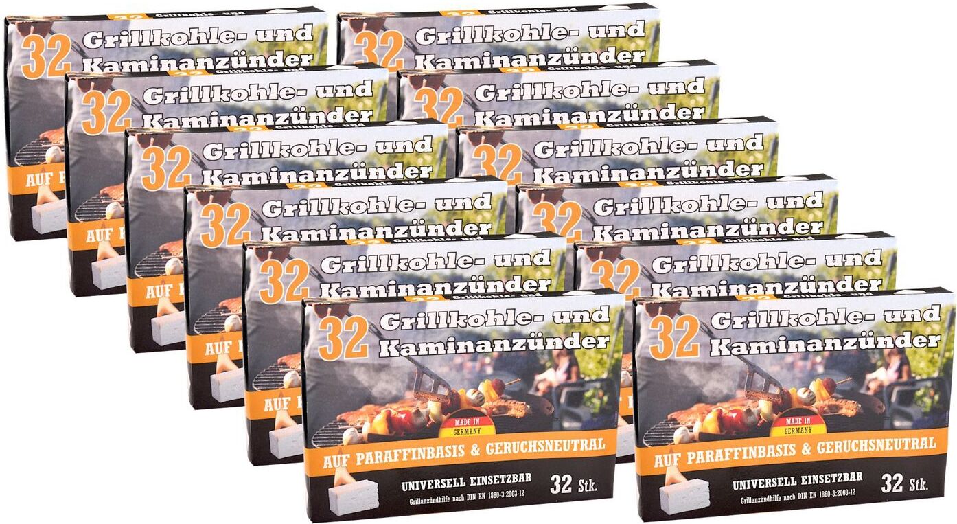 Buri 12x Kohleanzünder 32er-Pack Ofenanzünder Grillanzünder Kaminanzünder Anzünder 00351 x12