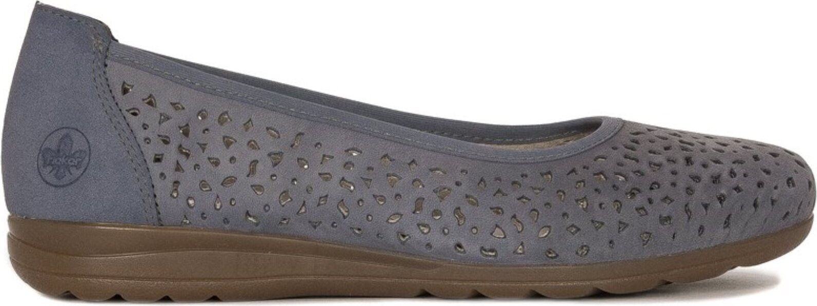 Rieker Slipper aus Naturleder, blau, Größe 37, mit Zopf- und Durchbruchmuster L936514BLUE