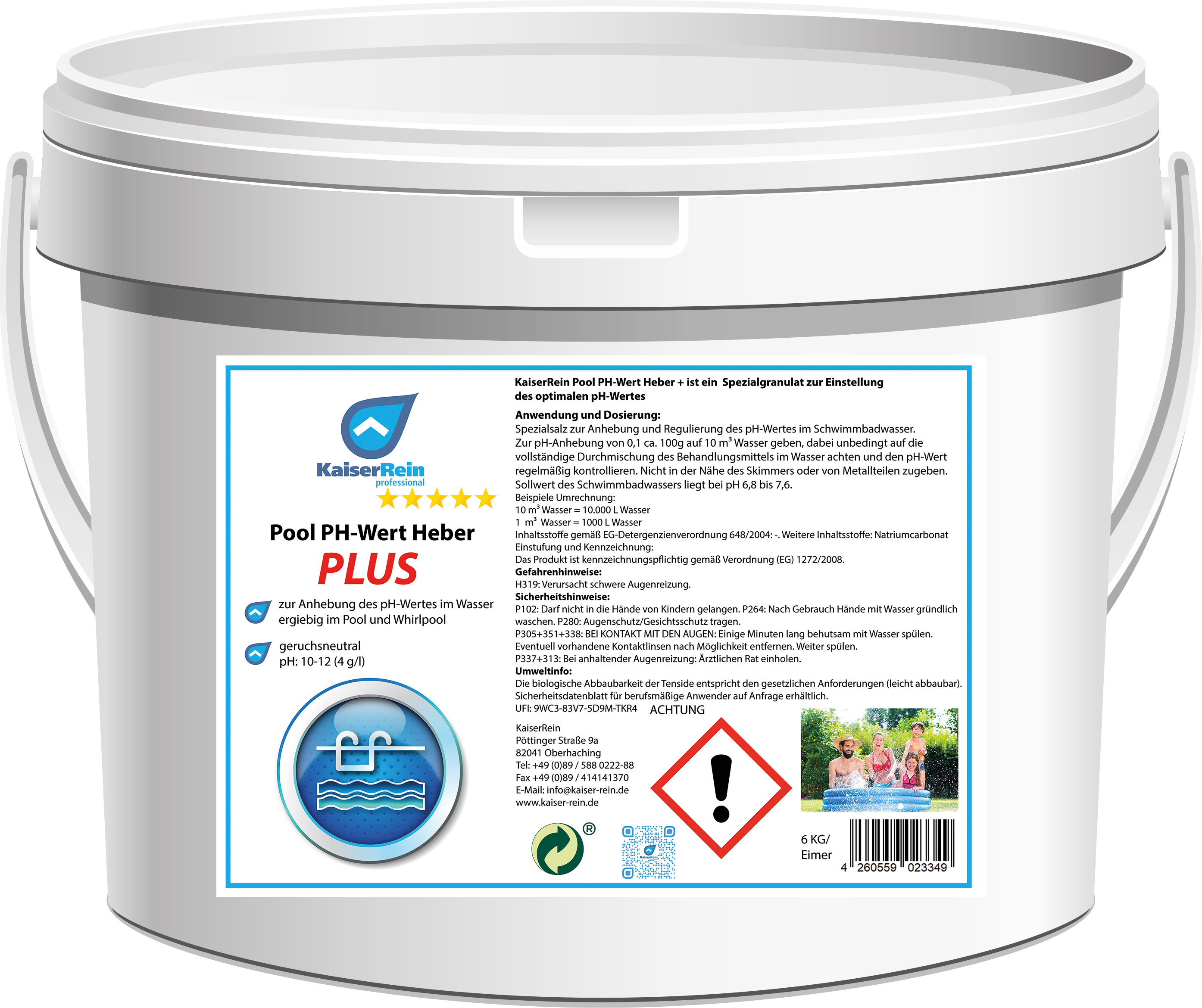KaiserRein professional KaiserRein Pool PH Wert Heber (+) PLUS 6 Kg ist ein Spezialgranulat zur Einstellung des optimalen pH-Wertes 3349