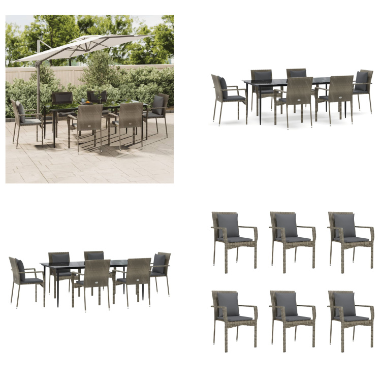 vidaXL 7-dielny záhradný jedálenský set s vankúšmi čierny a sivý polyratan - Záhradný jedálenský set - Záhradné jedálenské sety - Jedálenský set - Jedálenský set terasa