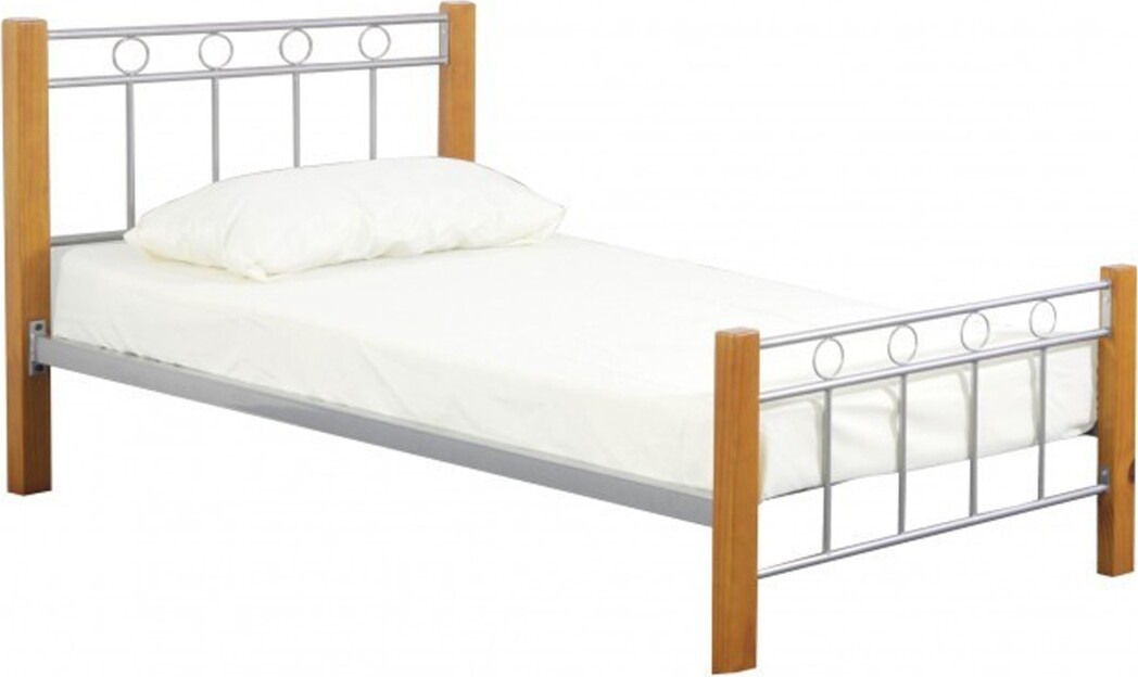 Bett EVELINE - 90x200 cm - Metall und graues Holz - Lattenrost inklusive - Designstil