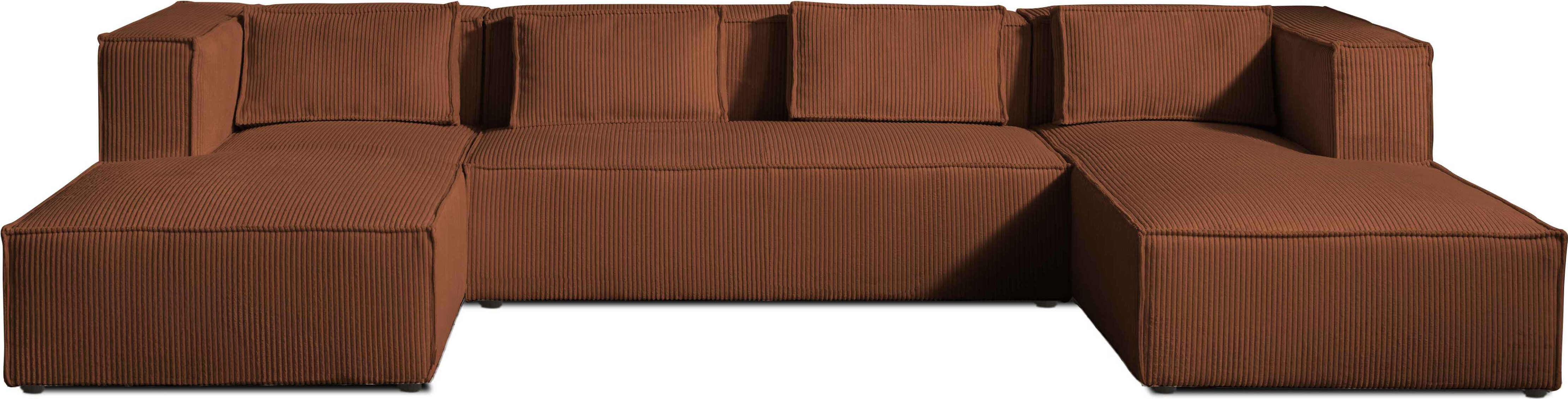 Lisa Design STELLA, Wohnlandschaft, aus Cord, 7-Sitzer, moderner Stil , Terrakotta 862TER