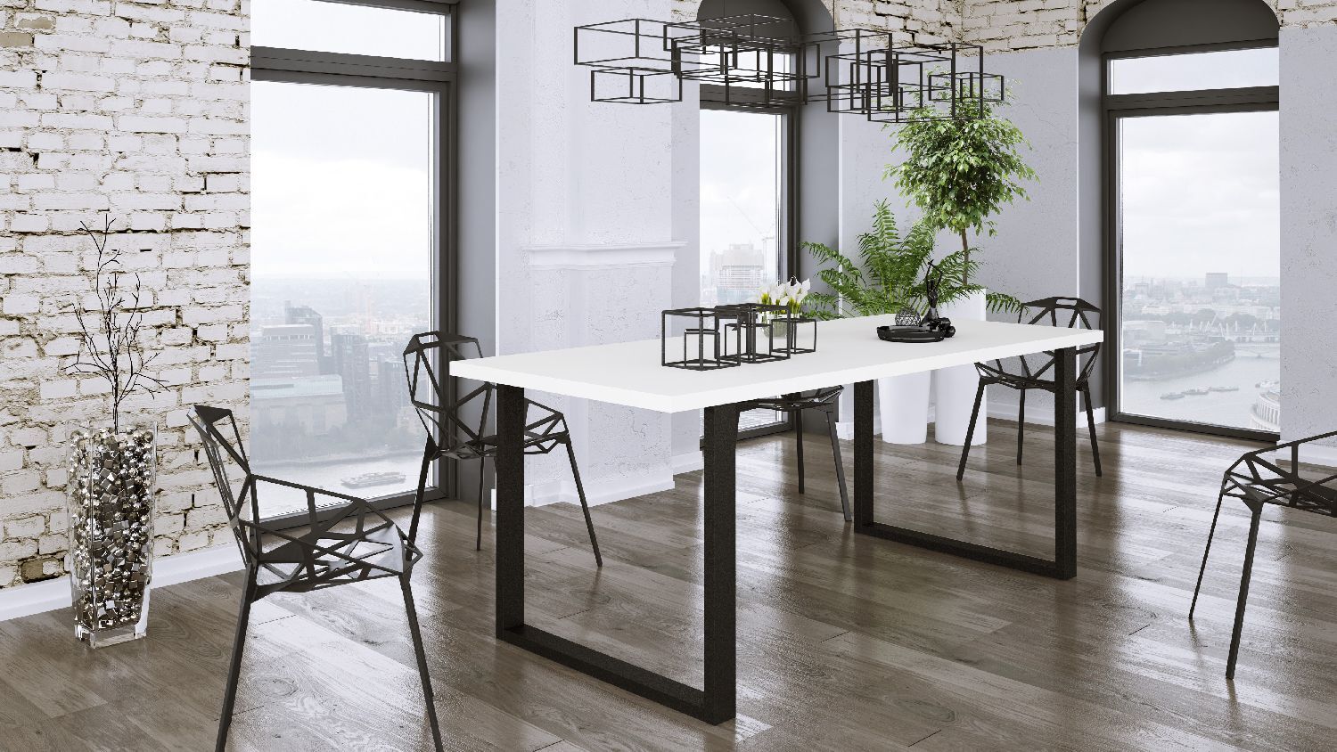 AmBi24 Esstisch IMPERIAL Tisch Metallbeine 186x67 Weiß