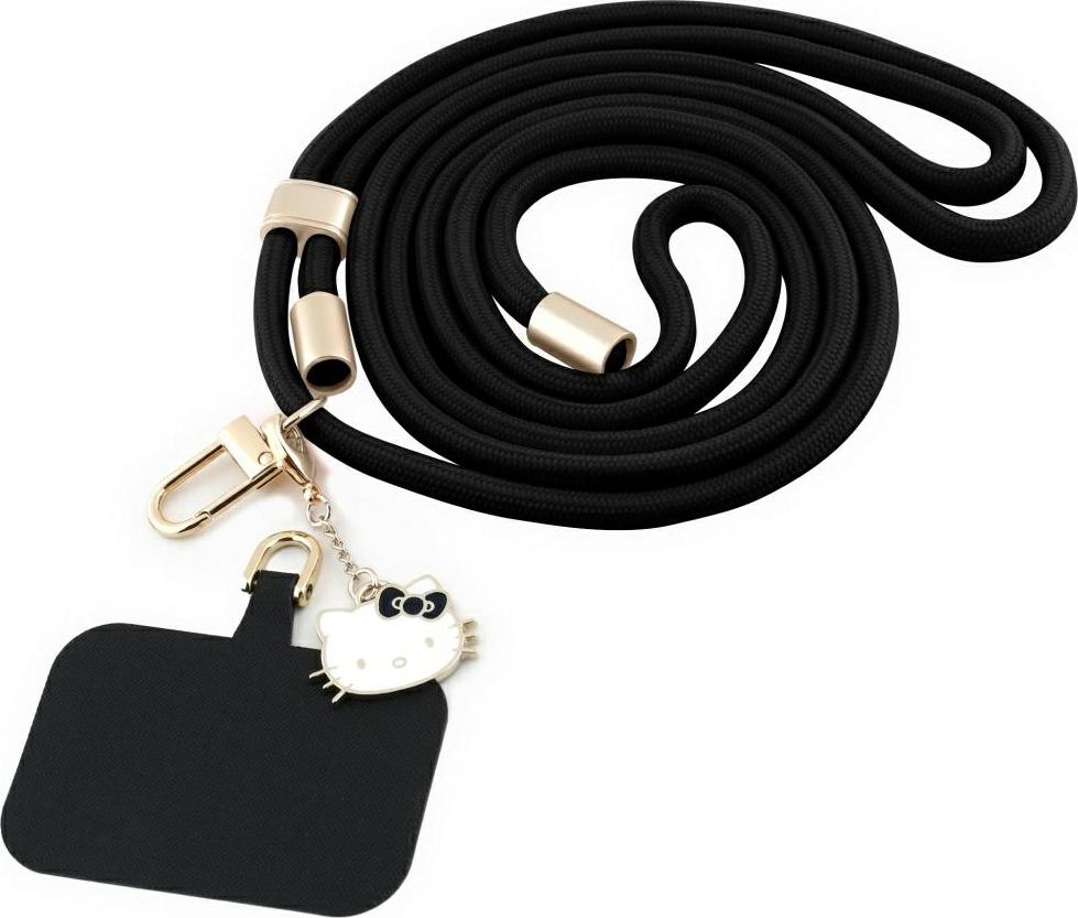 Univerzálna šnúrka na mobilný telefón Hello Kitty Patch & Kitty Head Charm Black