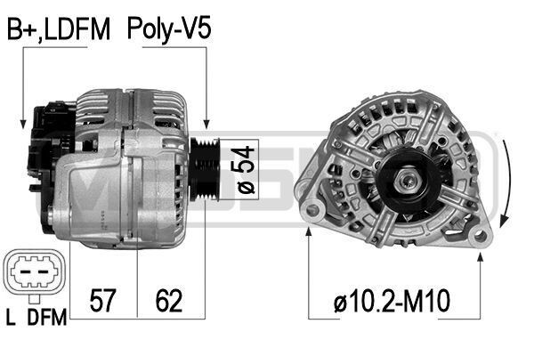 ERA 210834A Alternátor LiMa 120 A, 14 V pre OPEL Corsa D hatchback (S07), Corsa C hatchback (X01), Meriva A (X03), Astra H kombi (A04)