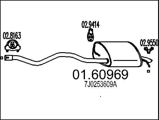MTS Sportartikel MTS 01.60969 Endschalldämpfer für VW Transporter V Bus (7HB, 7HJ, 7EB, 7EJ, 7EF, 7EG, 7HF, 7EC) Auspuff
