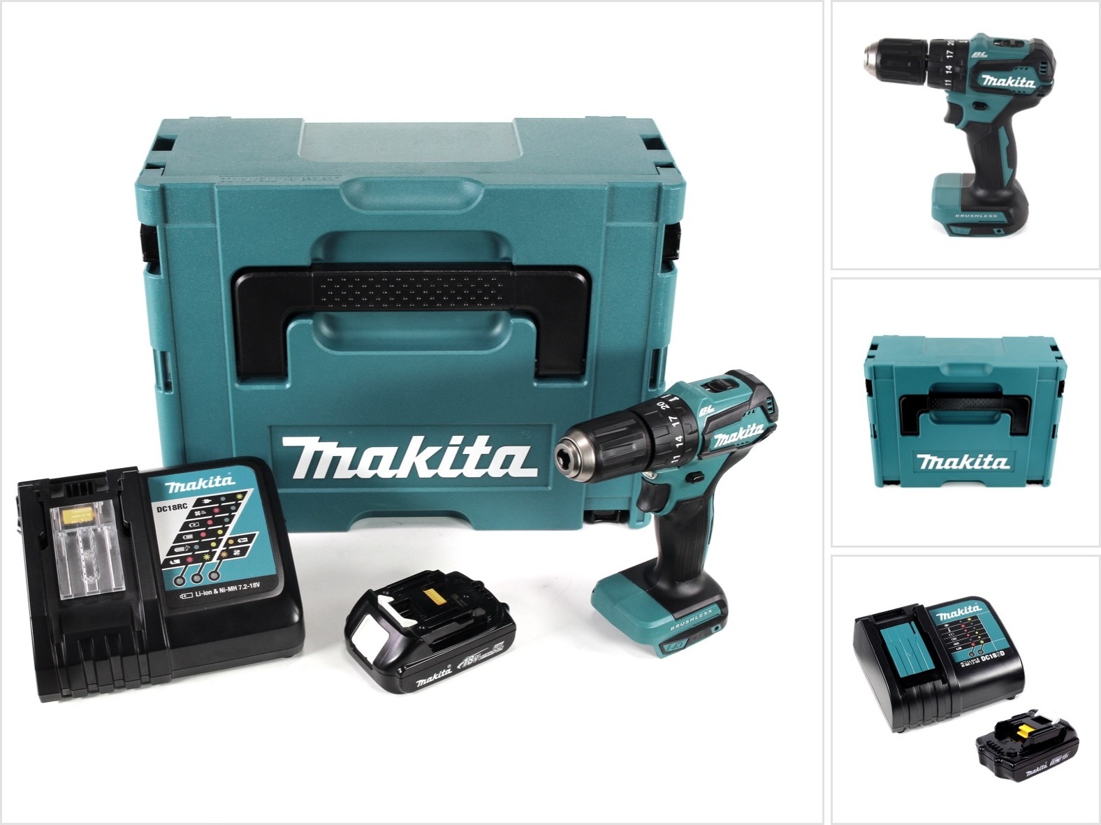 Akumulátorová príklepová vŕtačka Makita DHP 483 Y1J-D 18V 40Nm v Makpac + 1x 1,5 Ah batéria + nabíjačka