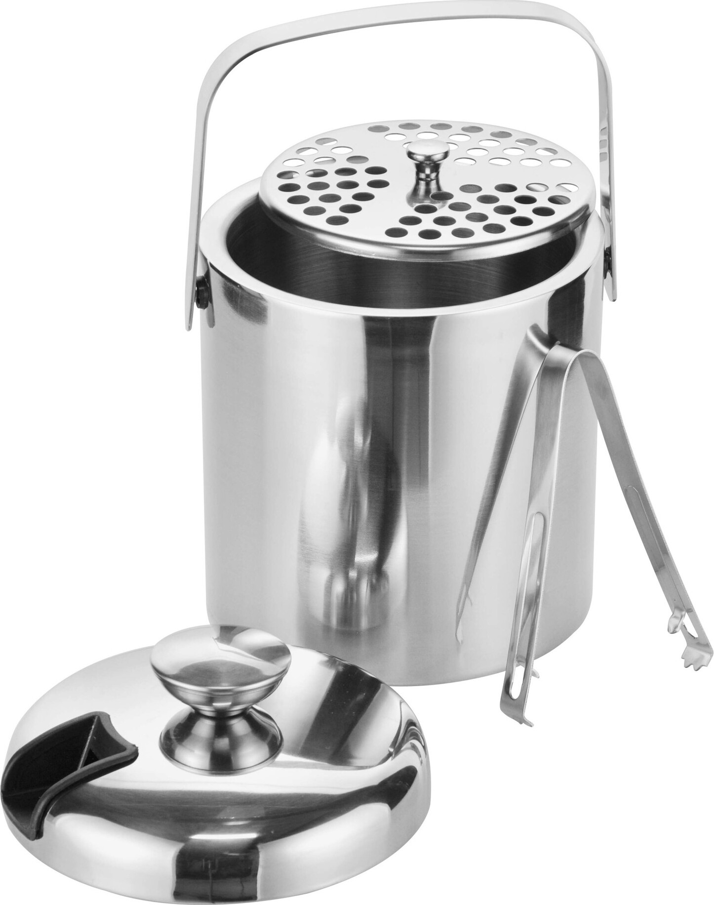 Premium Eiswürfelbehälter 1,3L Edelstahl - Doppelwandig Isoliert Mit Sieb & Eiszange