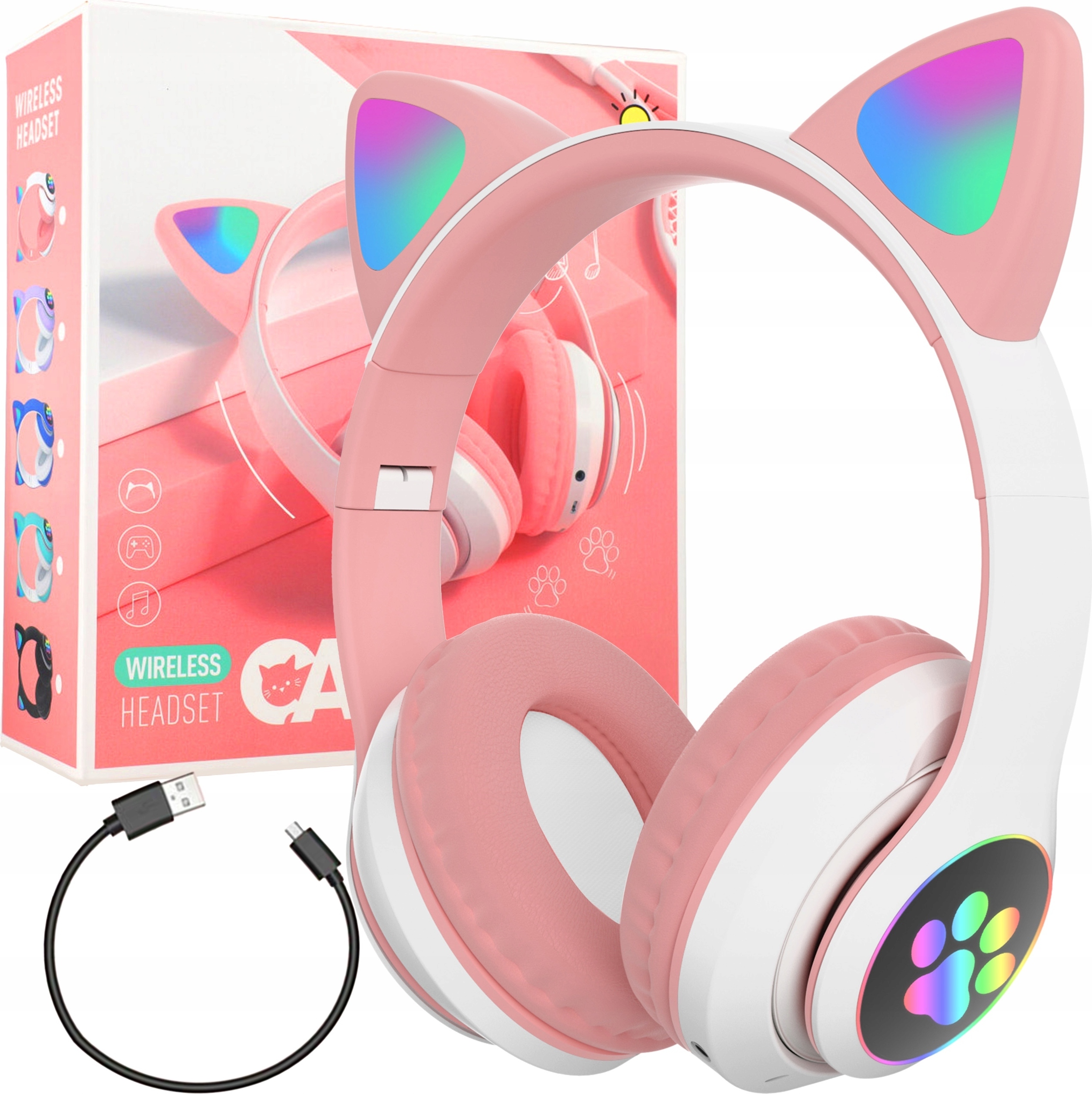 Bezdrôtové Slúchadlá Cat Ears Bluetooth Led Rgb Pre Dieťa