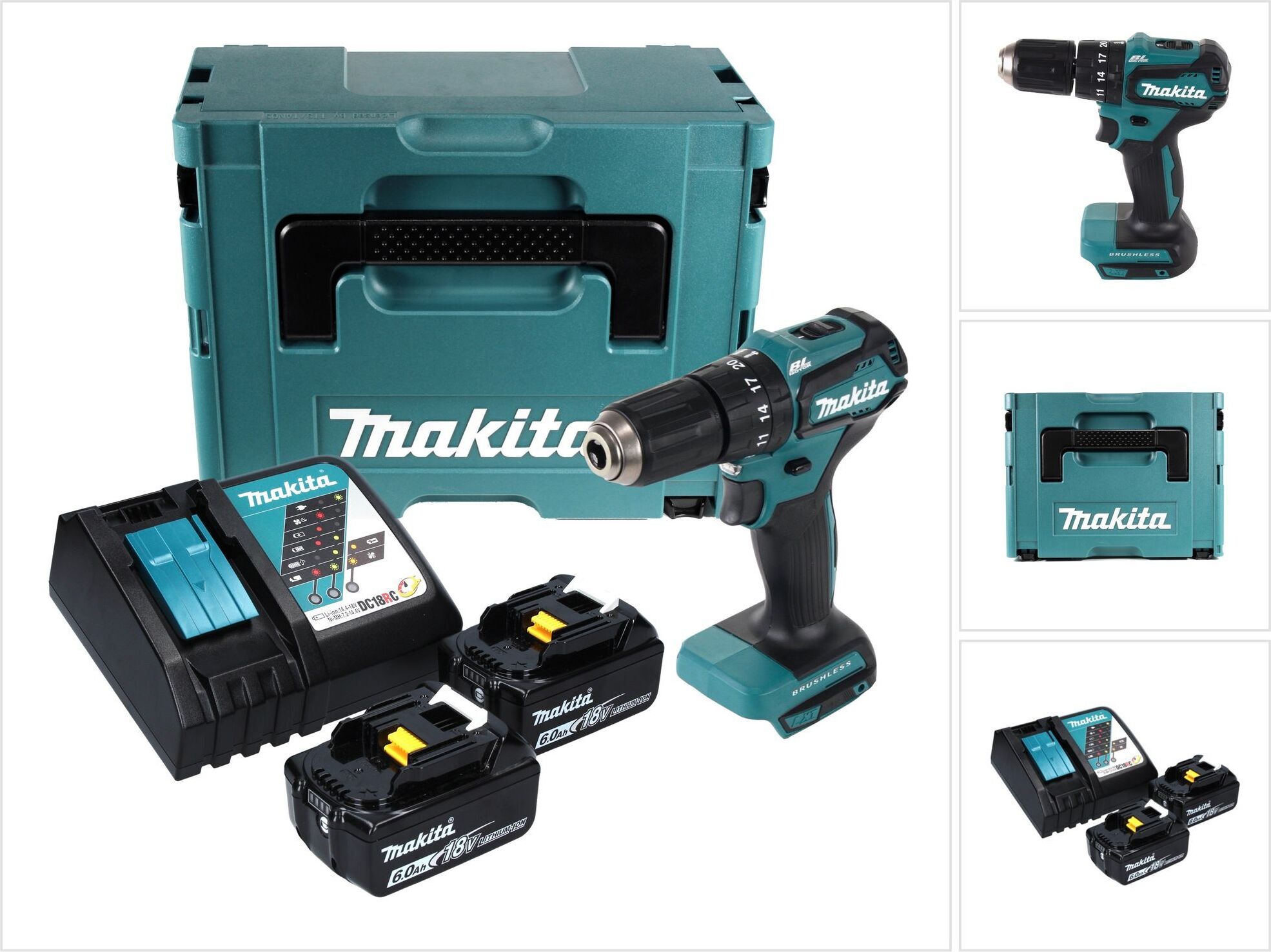 Akumulátorová príklepová vŕtačka Makita DHP 483 RGJ 18 V 40 Nm + 2x akumulátor 6,0 Ah + nabíjačka + Makpac