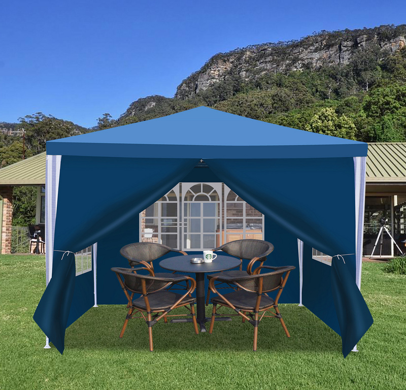 Fiqops Pavillon Hochzeitsempfängen Partyzelt PE Festzelt Einfache Montage 3x3m Blau RL-HG3835A-1-DC