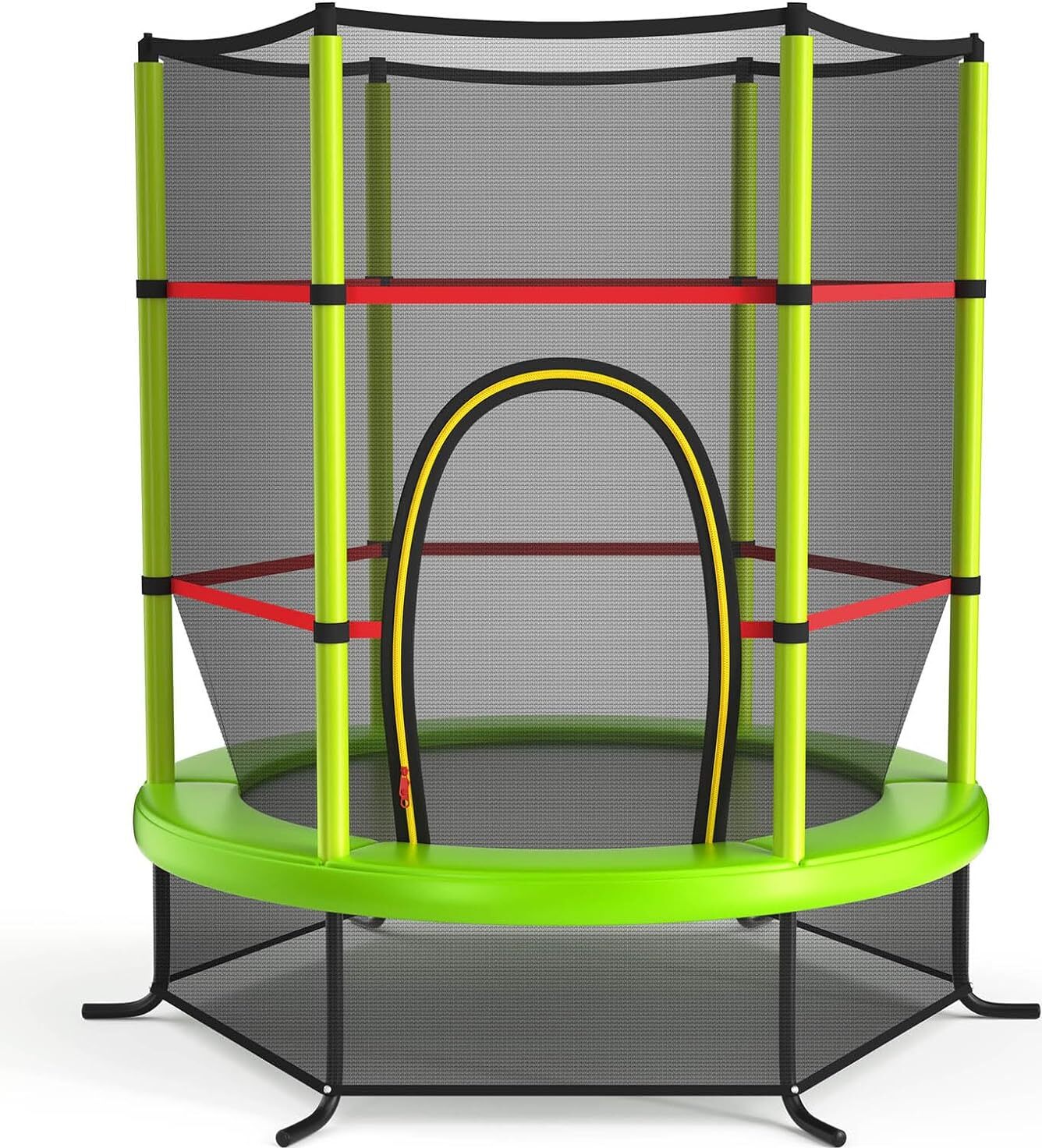 KOMFOTTEU trampolína pre deti od 3 do 6 rokov, trampolína s bezpečnostnou sieťou, trampolína na vonkajšie použitie, na záhradu, so zipsom, nosnosť 135 kg, 165 x 165 x 161 cm