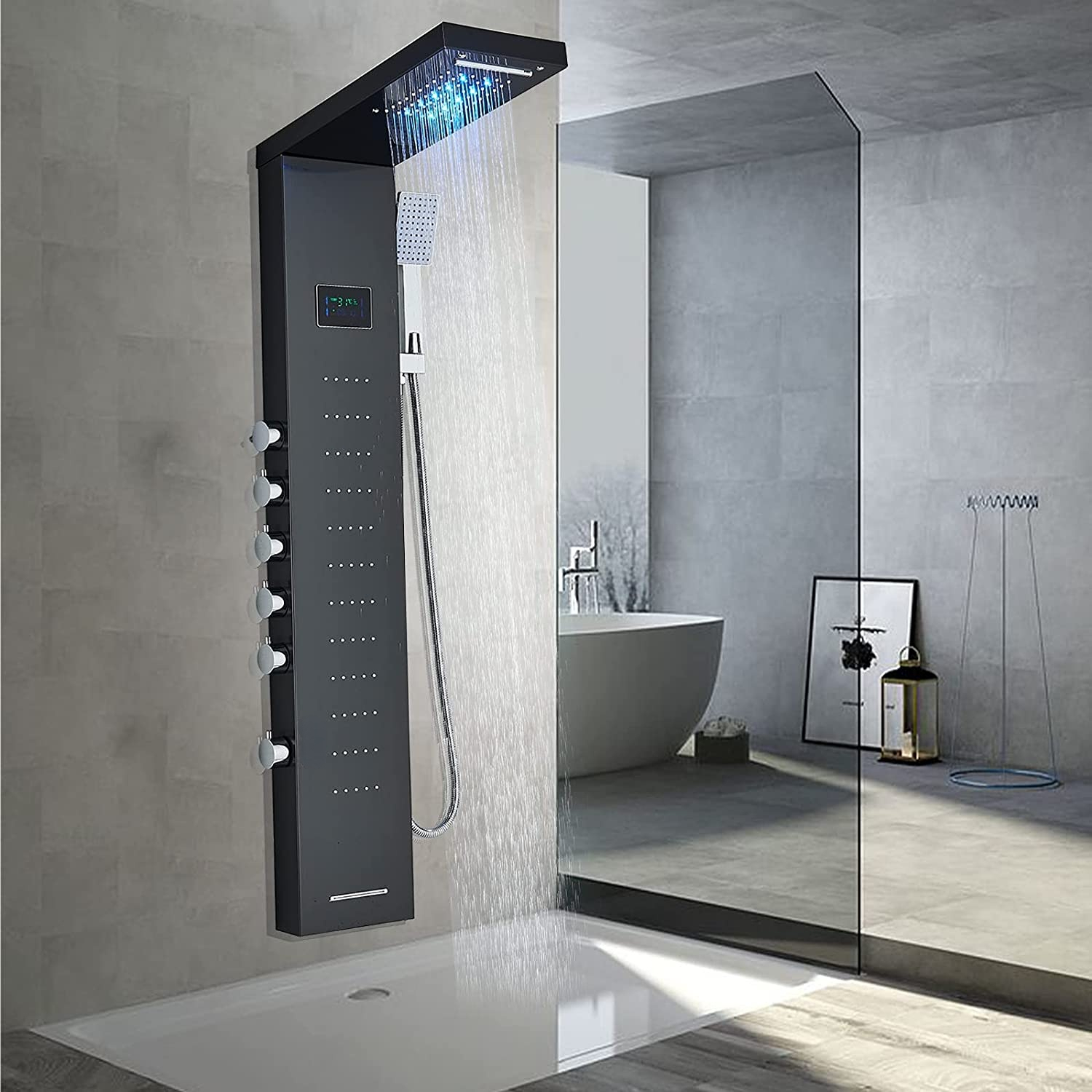 Duschpaneel Aus Edelstahl Schwarz | Mit Regendusche & Handbrause | Wandmontage Für Hydromassage