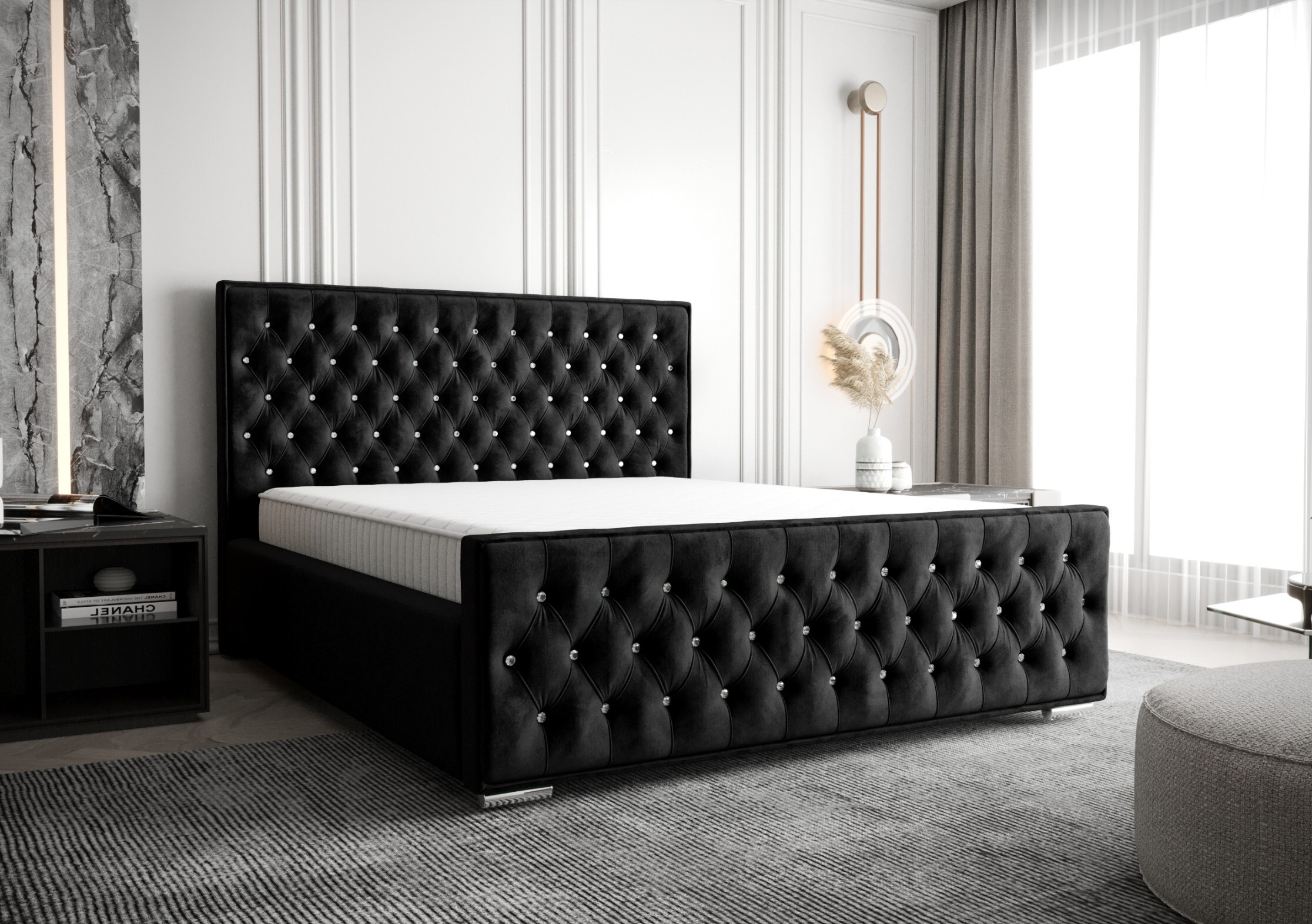 FURMEB24 160x200 Moderná prešívaná posteľ RIVI z krištáľu s kontajnerovým rámom - posteľ na hydraulických pružinách - manželská posteľ s úložným priestorom, funkčná - mnoho farieb