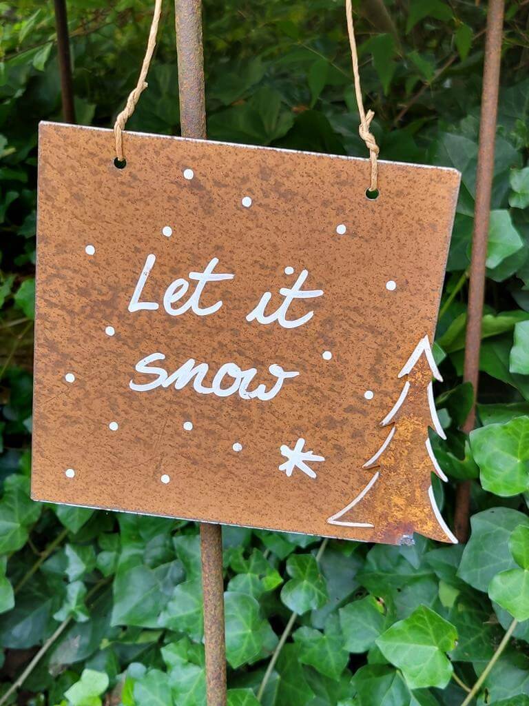 Wohnlust Edelrost Schild Let it snow, mit Tanne