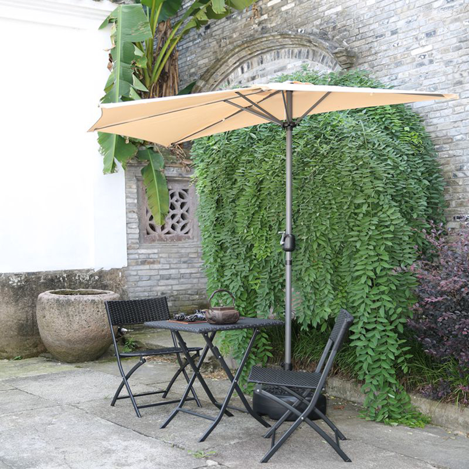 Angel Living 270 Cm Rund-Sonnenschirm Mit Neigefunktion & Kurbel – Grau, UV-Schutz 50+ Für Terrasse & Garten