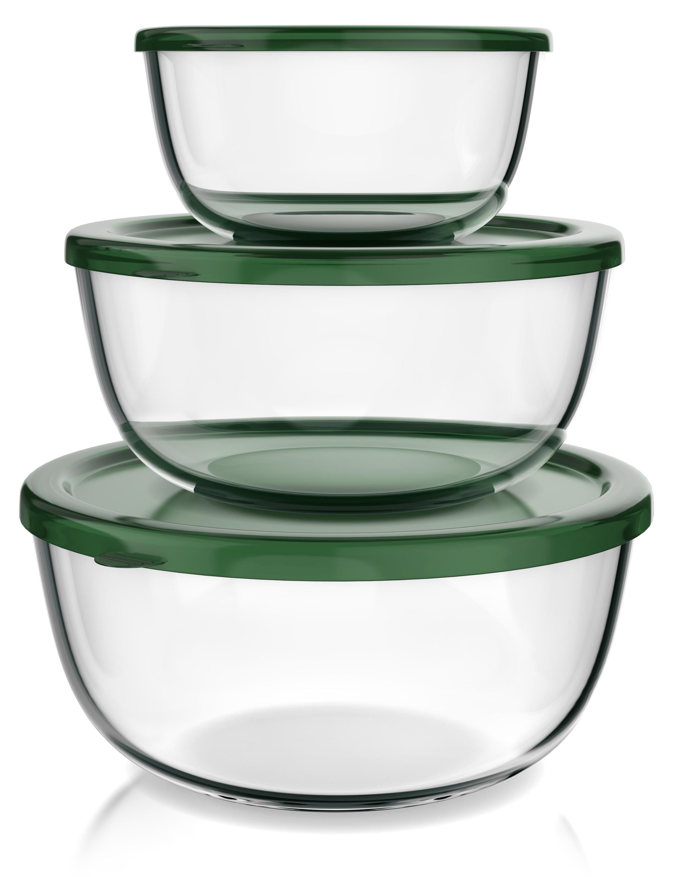 Arendo Salatschüssel 3er Set mit Deckel, Glasschüssel 1,1L