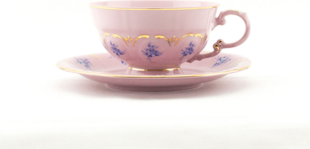 Teetasse mit Untertasse 0,20 l, blaue Blumen, rosa Porzellan, Leander