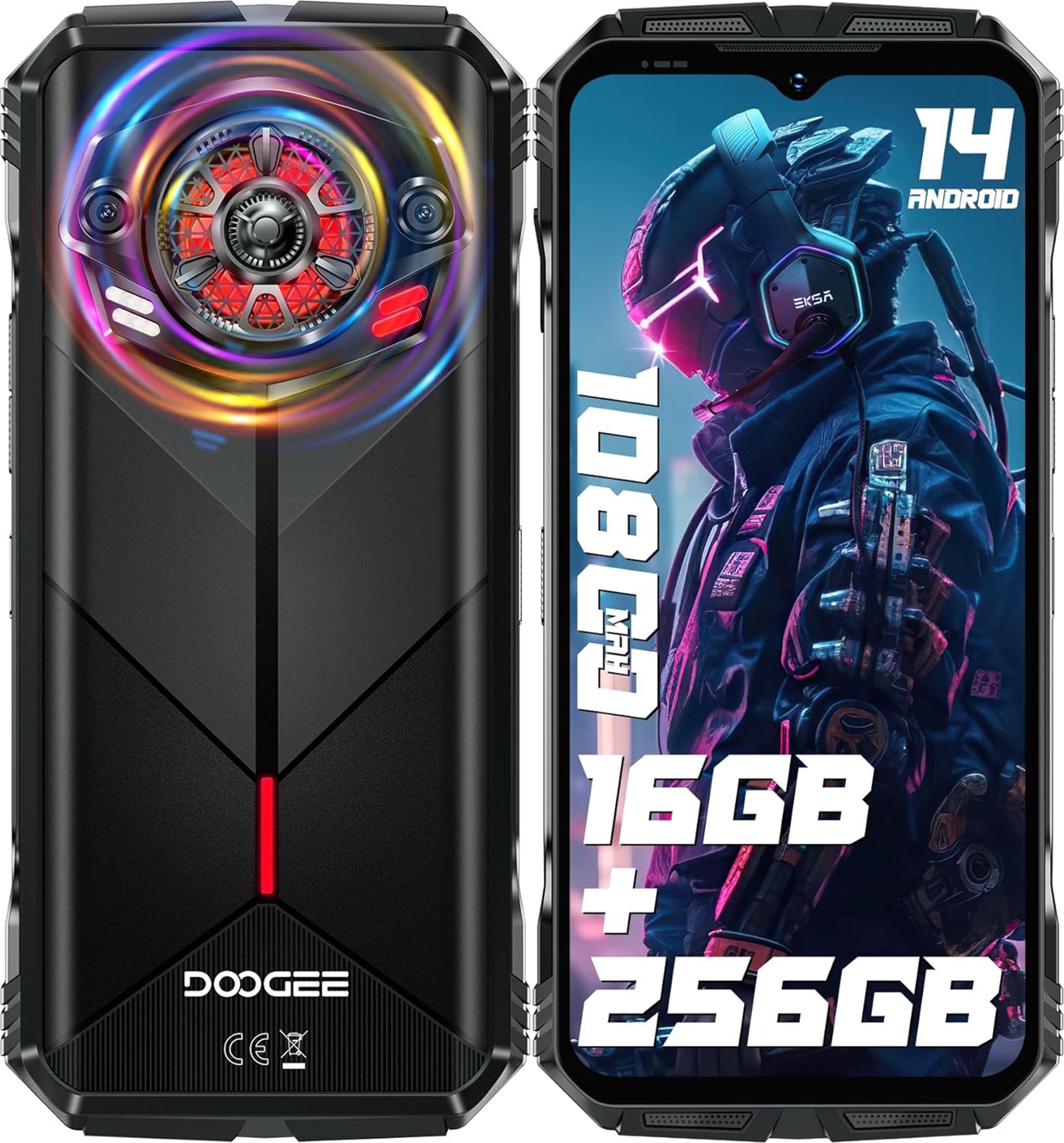 DOOGEE S Punk Outdoor Smartphone Android 14 (2024) - 16GB+256GB 126dB Lautsprecher Outdoor Handy, 10800mAh/33W 6,58" FHD+ IP68 4G/OTG/NFC, Schwarz