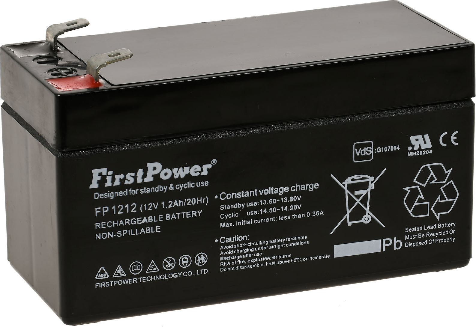 FirstPower Blei-Gel Akku FP1212 1,2Ah 12V VdS G1.86.FIR.1.14E
