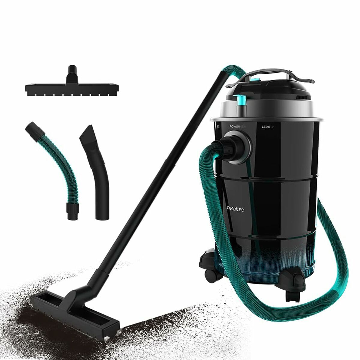 Cecotec vysávač popola 30L Conga Ash 6000 EasyGo XL. 1500W, povrchová úprava z nehrdzavejúcej ocele, rúra s kovovým povlakom, filter s kovovou mriežkou, kolieska a príslušenstvo