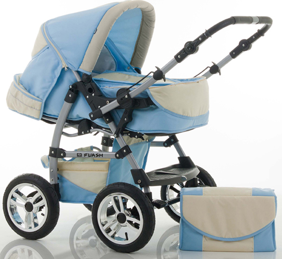 Kinderwagen-Set Flash 2 in 1 in Hellblau-Creme - 14 Teile - in 18 Farben erhältlich