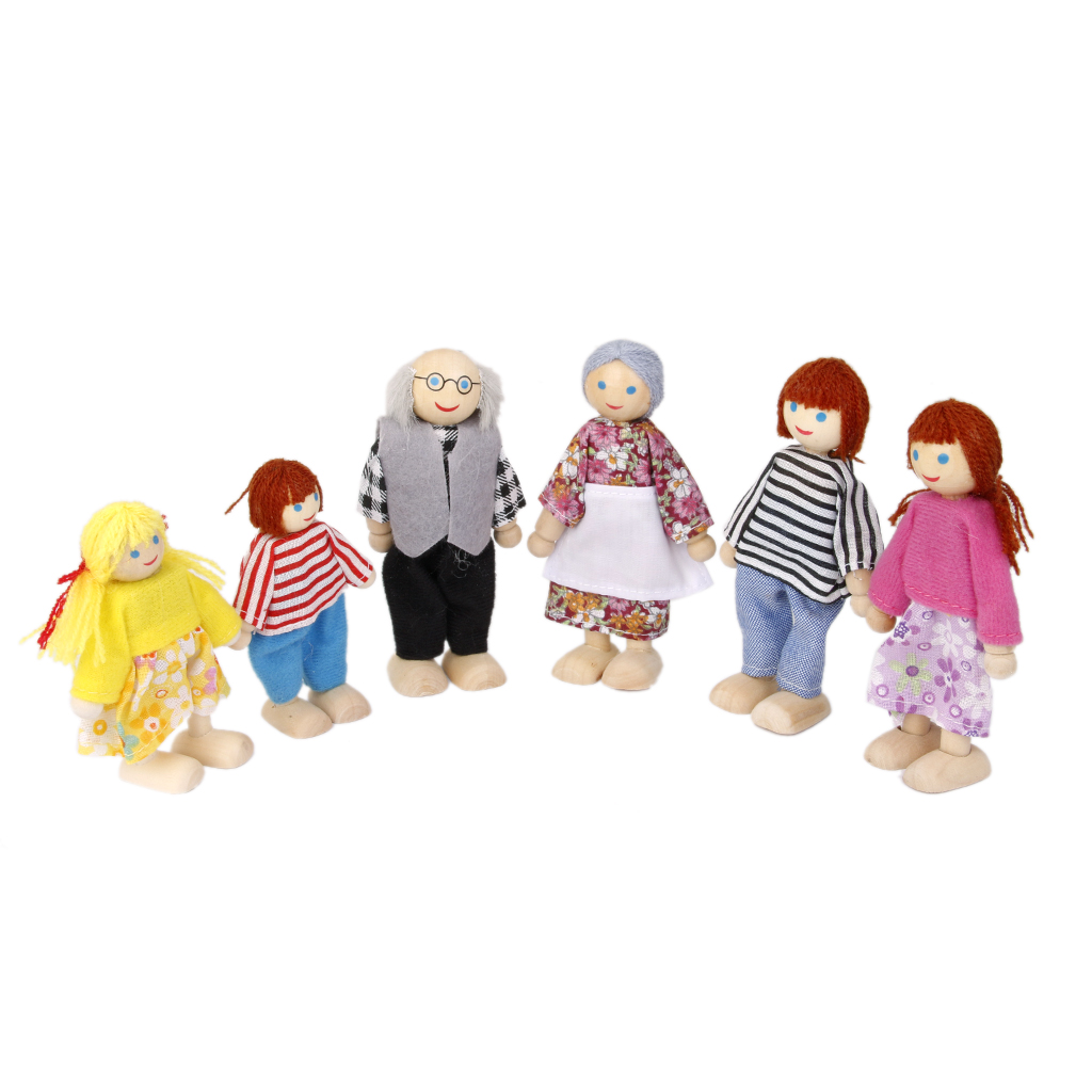 Puppenhaus Puppenfamilie Set Holz 7 Personen Figuren Puppen Spielset für Zubehör 