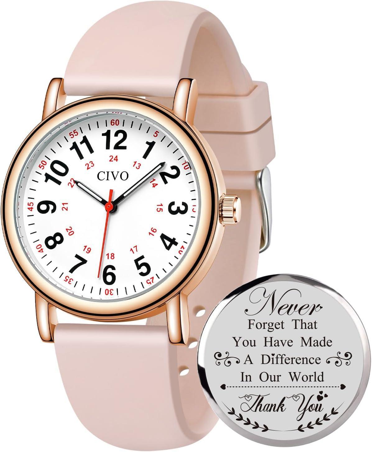 CIVO Watch Damenuhr Krankenschwester Analog Wasserdicht: Leicht Lesbare 12/24 Stunden mit Sekundenzeiger - Geschenke Schwesternuhr für Damen