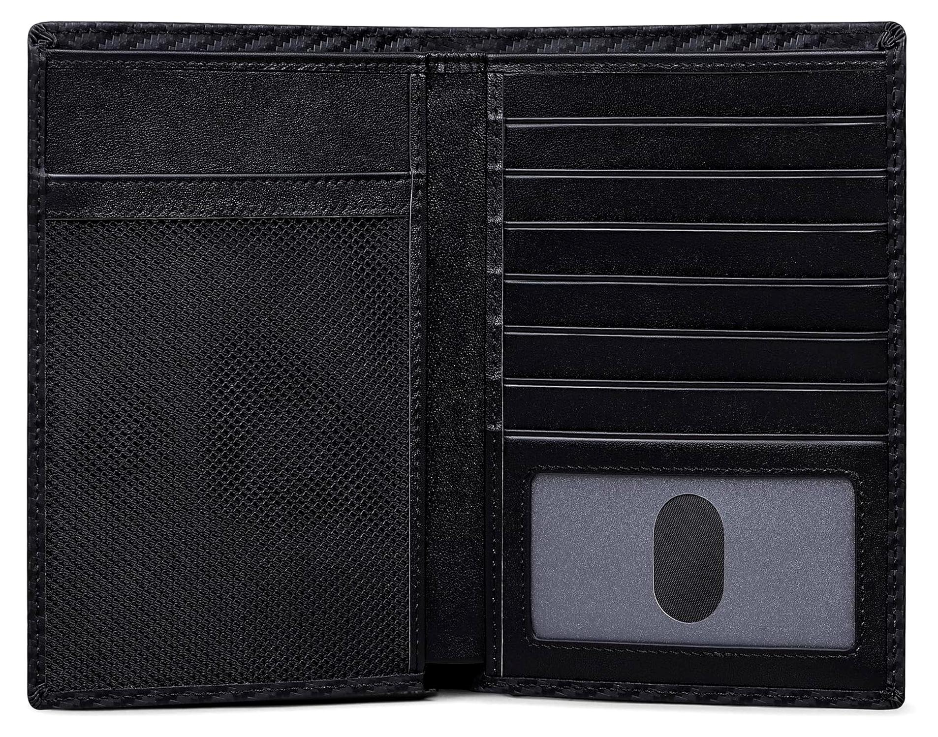 Markenlos Herren-Reisepassbrieftasche, Reisebrieftasche aus Echtem Leder mit RFID-blockierenden Kartenfächern für Herren-Schwarz+Schwarz