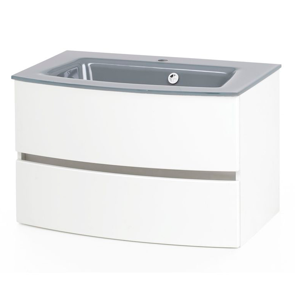 Lomadox Badezimmer Einzelwaschtisch 80 cm matt weiß LAURIA-03 inkl. Glaswaschbecken grau, BxHxT: ca. 80x53x49 cm 198.2.3164