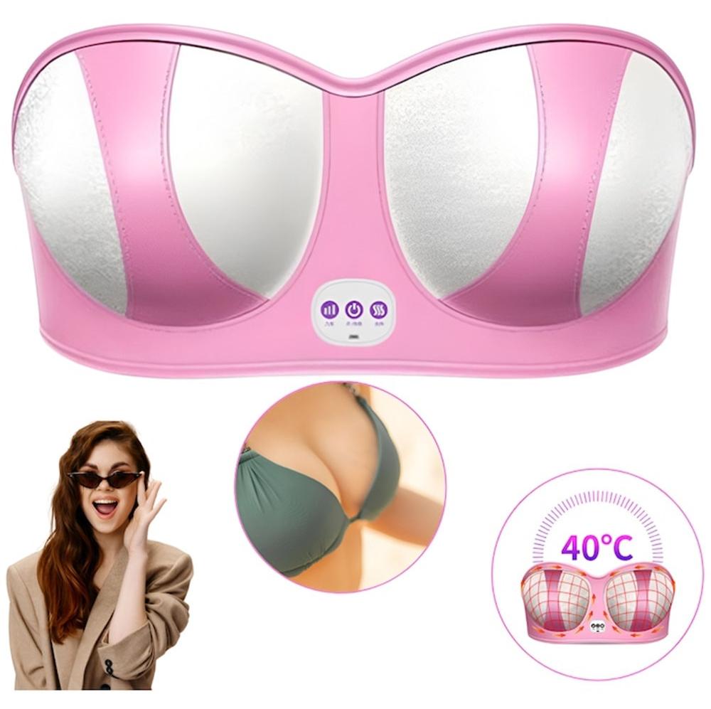 SSY POWER Brustmassagegeraet, Elektrischer Brustvergroesserung Geraet mit 3 Modi, Ladefaehiger Drahtloser Massagen-BH, Brustmassager mit Waermefunktion fuer Brustvergroesserung und Verbesserung von Brustschwaeche (Rosa)