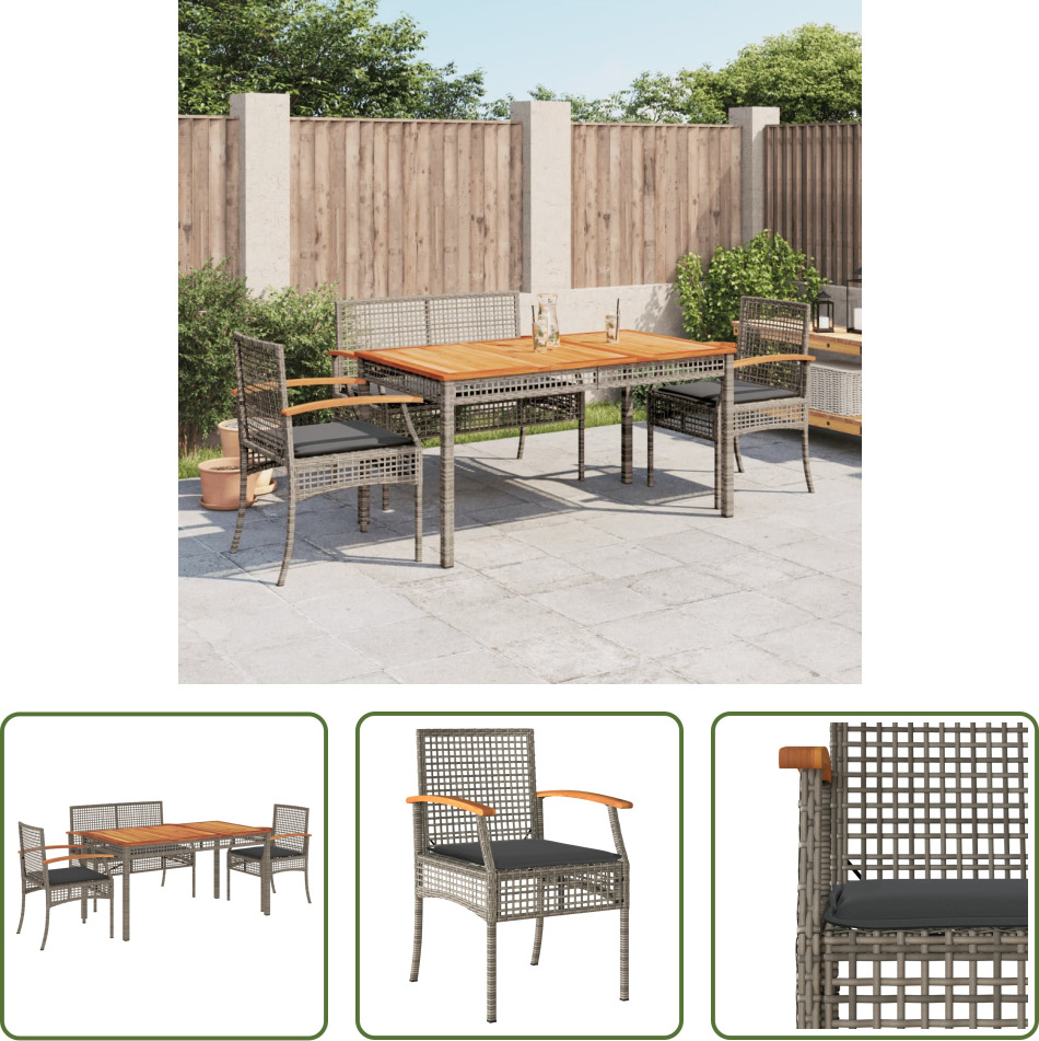 The Living Store 4-dielny záhradný jedálenský set s vankúšmi sivý polyratan